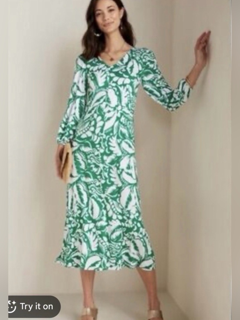 SOFT SURROUNDINGS Baru
Tropical Midi Dress Green White Stretch